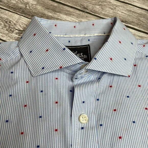J.A.C.H.S. Manufacturing Co. Button Down Shirt Size 16.5 34-35 Red White & Blue - Picture 5 of 14